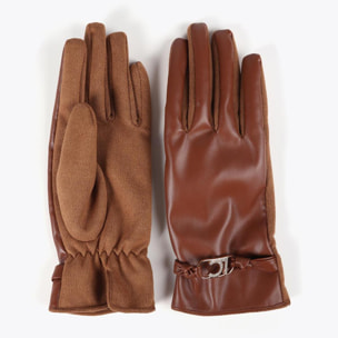 Guanti effetto pelle con bracciale logo ovale