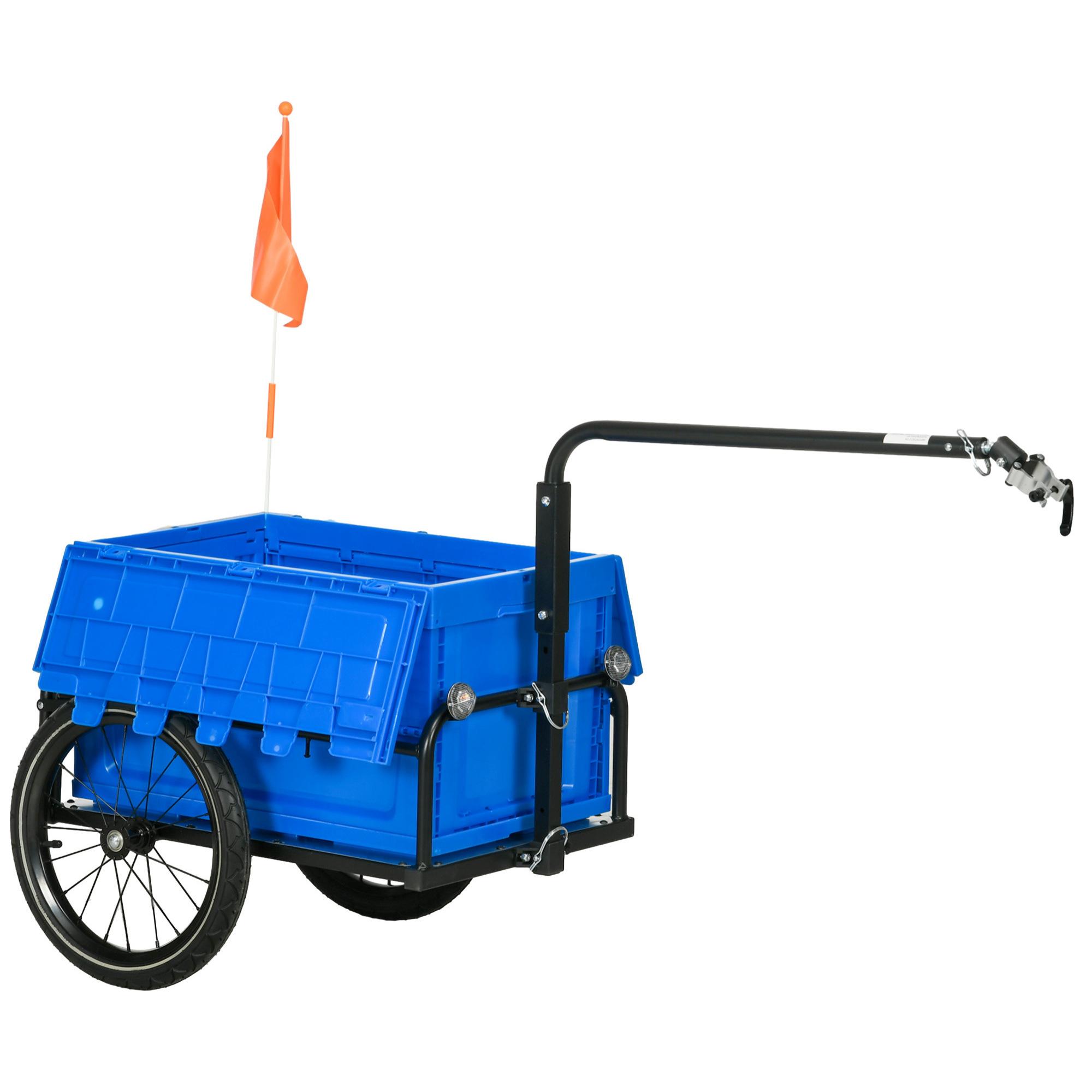 Remolque para Bicicleta de Carga Carro para Bicicleta con Caja de Almacenamiento Plegable Mango Ajustable y Reflectores Seguros Carga 40 kg Capacidad 65 L Azul