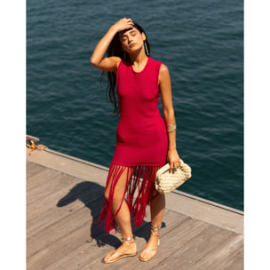 Vestido de punto elástico con flecos y corte ajustado