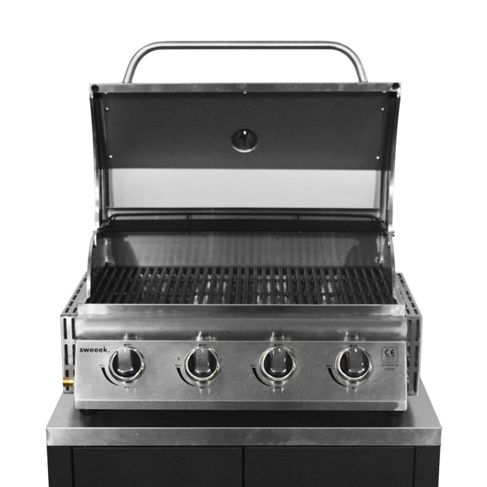 Ensemble de meubles de cuisine extérieure en acier inoxydable 7 modules avec barbecue au gaz 4 brûleurs