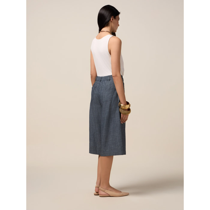 Oltre - Bermudas de mezcla de lino efecto denim - Azul