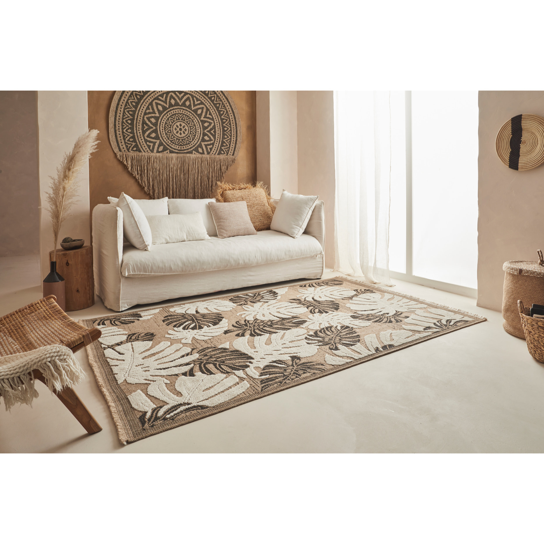 Tulum - Tapis effet jute motif feuille