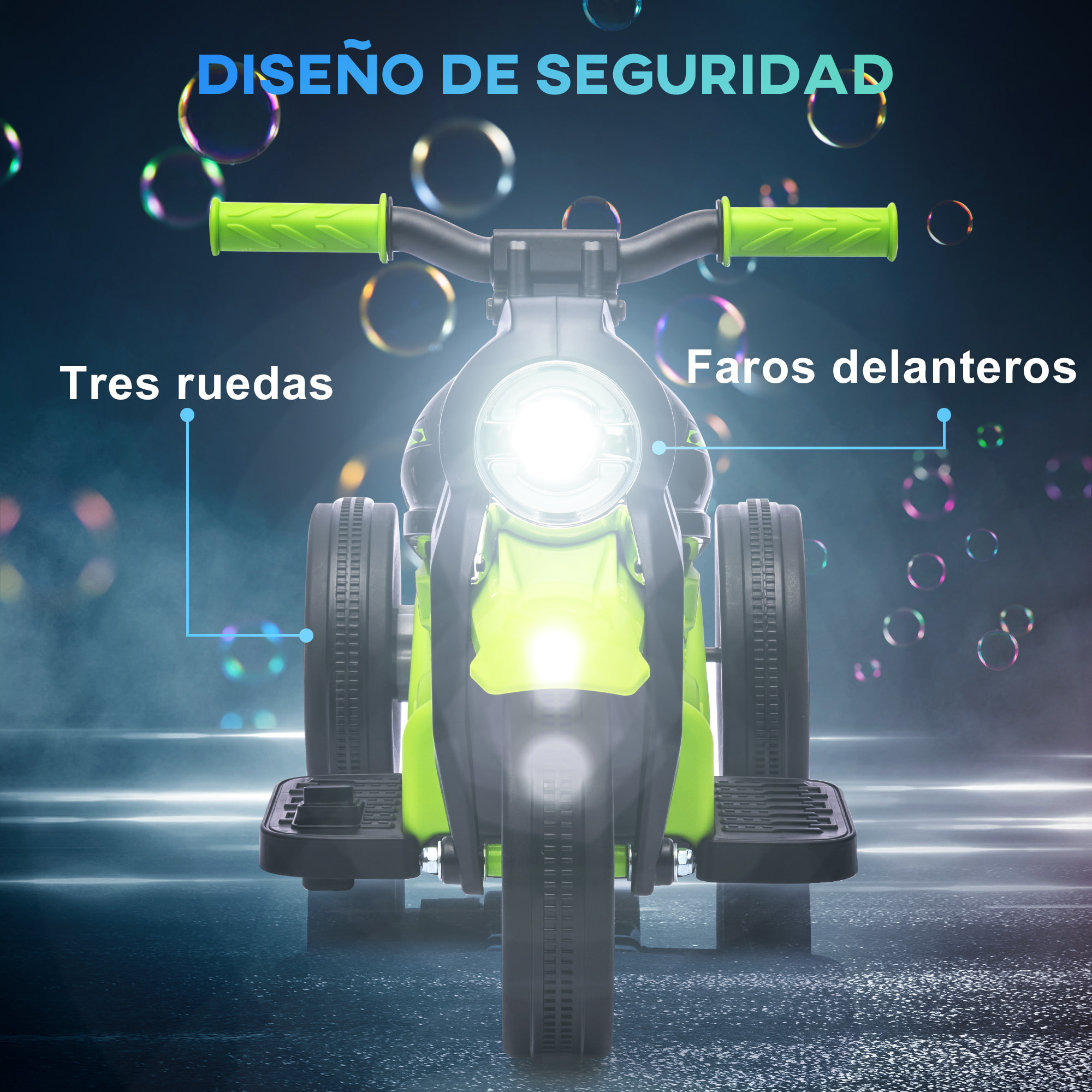 Moto Eléctrica para Niños de +2 Años Moto de Batería para Niños 6V con Función de Soplar Burbujas Faros Música Moto para Niños con Velocidad 3 km/h Carga 30 kg Verde