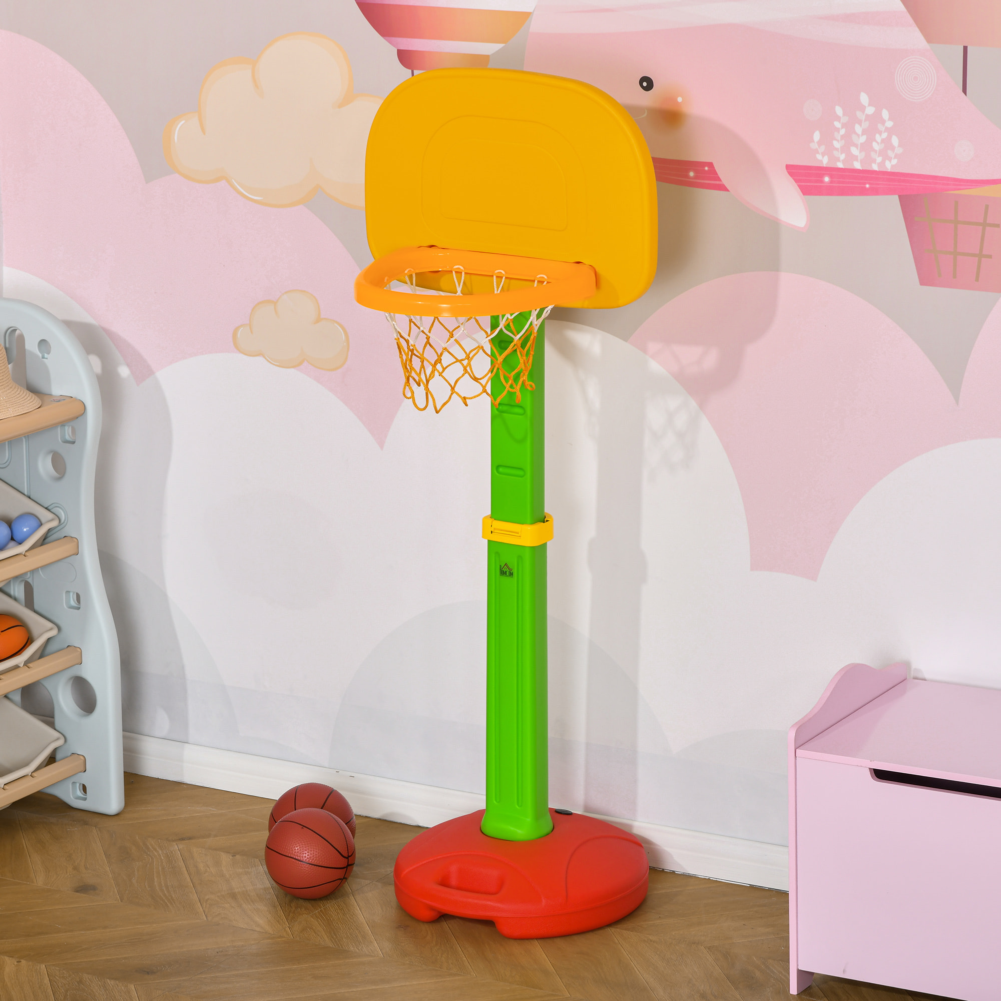 Canasta de Baloncesto Infantil con Altura Ajustable 2 Pelotas e Inflador +3 Años