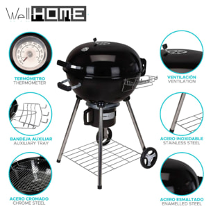 Well home - barbacoa de carbón h.99cm en 4 patas y ruedas