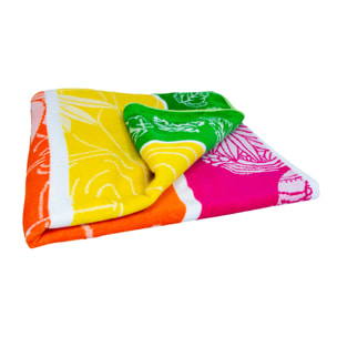 Telo Mare Spugna Jacquard Spiaggia Disegno Flamingo Family