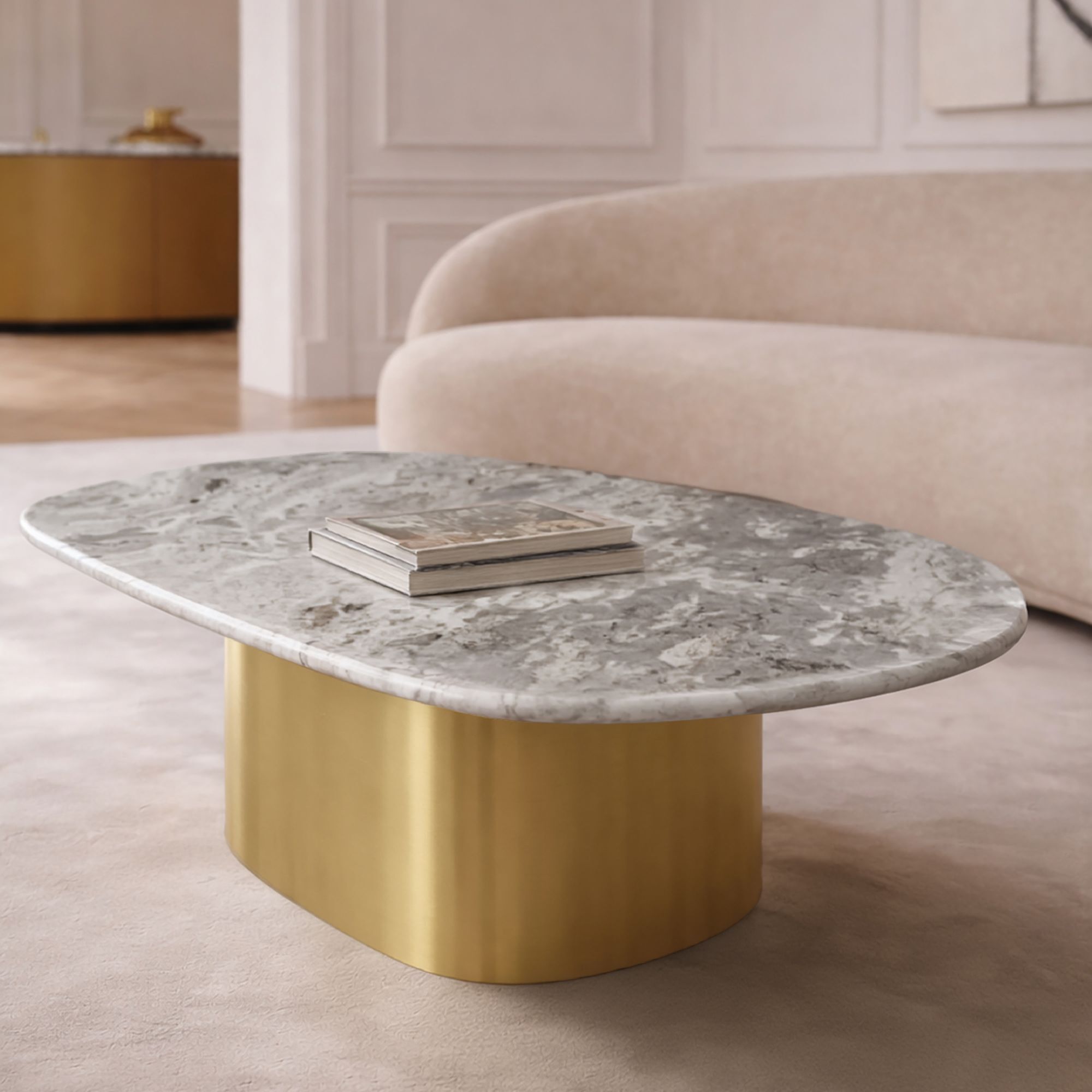 Table basse en marbre gris et pied en métal doré FEDJE