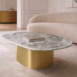 Table basse en marbre gris et pied en métal doré FEDJE