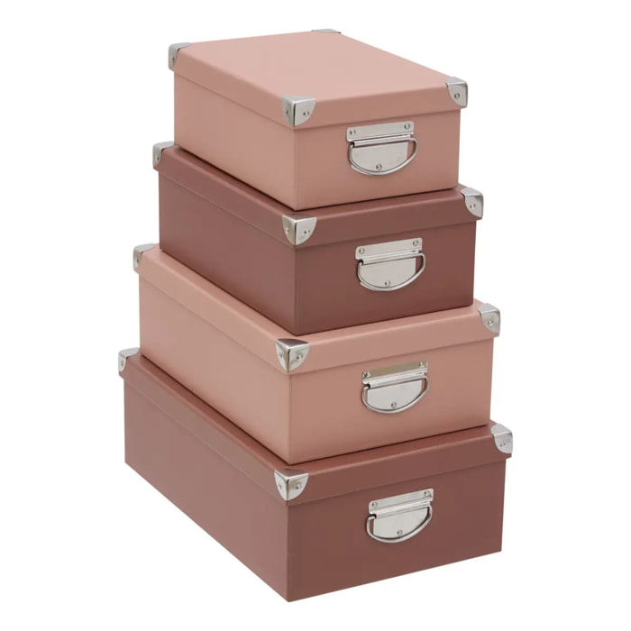 Lot de 4 boîtes unies Box' rectangulaires rose