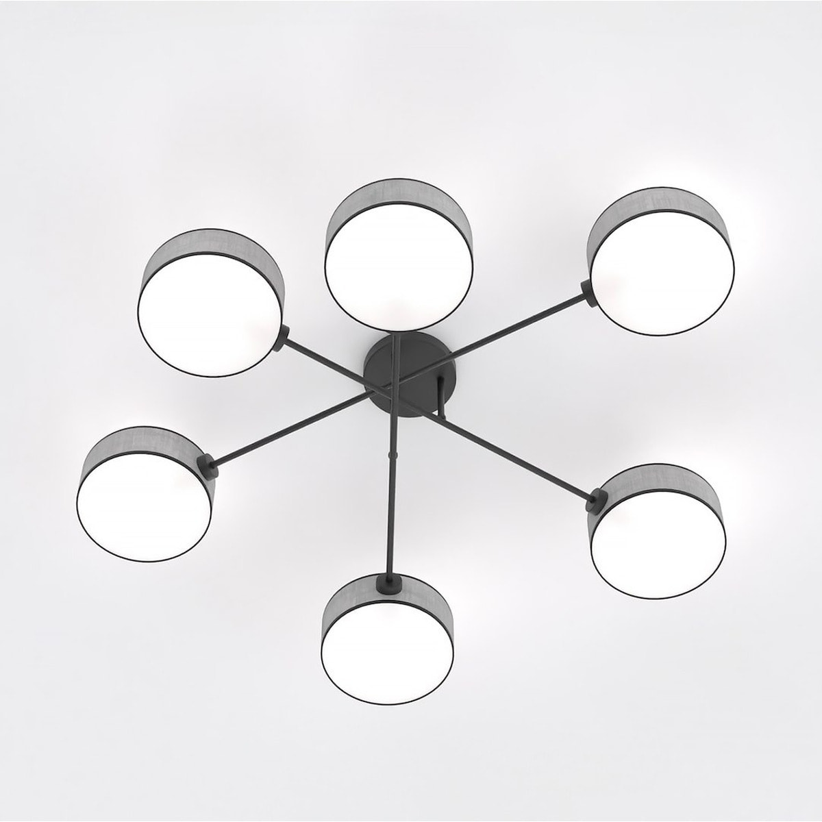 Lampada a sospensione Maga a sei bracci in acciaio nero e tessuto grigio