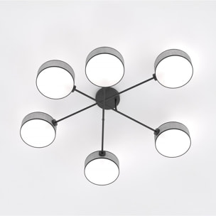 Lampada a sospensione Maga a sei bracci in acciaio nero e tessuto grigio