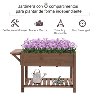 Jardinera Elevada de Madera Maciza para Cultivo de Plantas con 2 Estantes