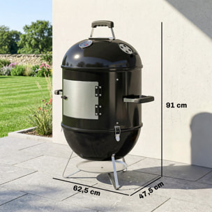 Barbecue braséro fumoir 3 en 1 - 3 grilles de cuisson, thermomètre - noir