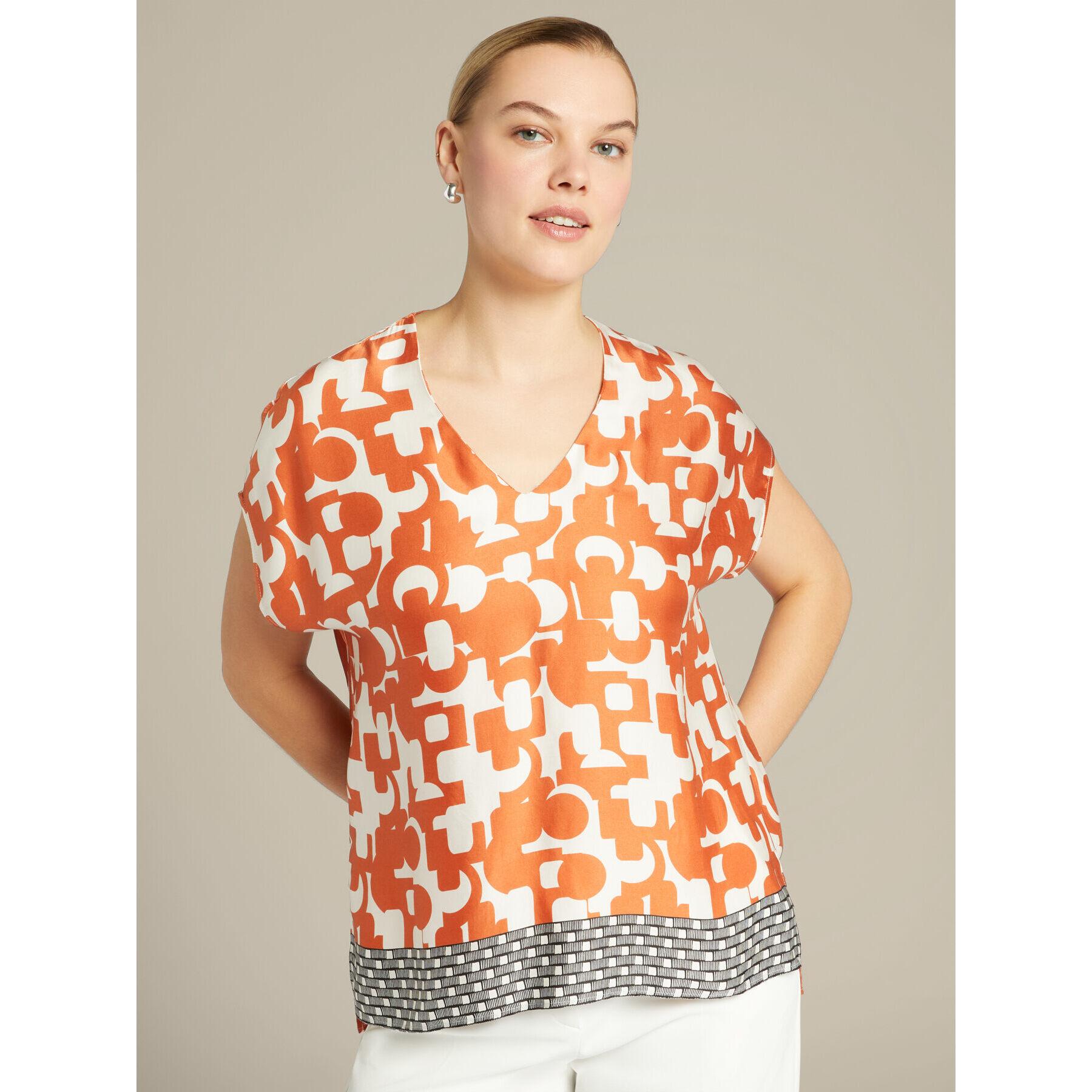 Elena Mirò - Blusa de raso estampado - Naranja sol