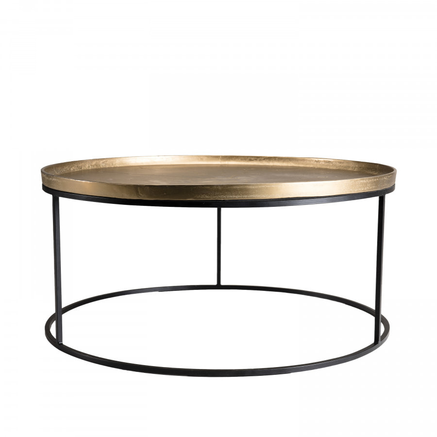 JONAS - Table basse ronde 88x88cm aluminium doré pieds ronds métal noir