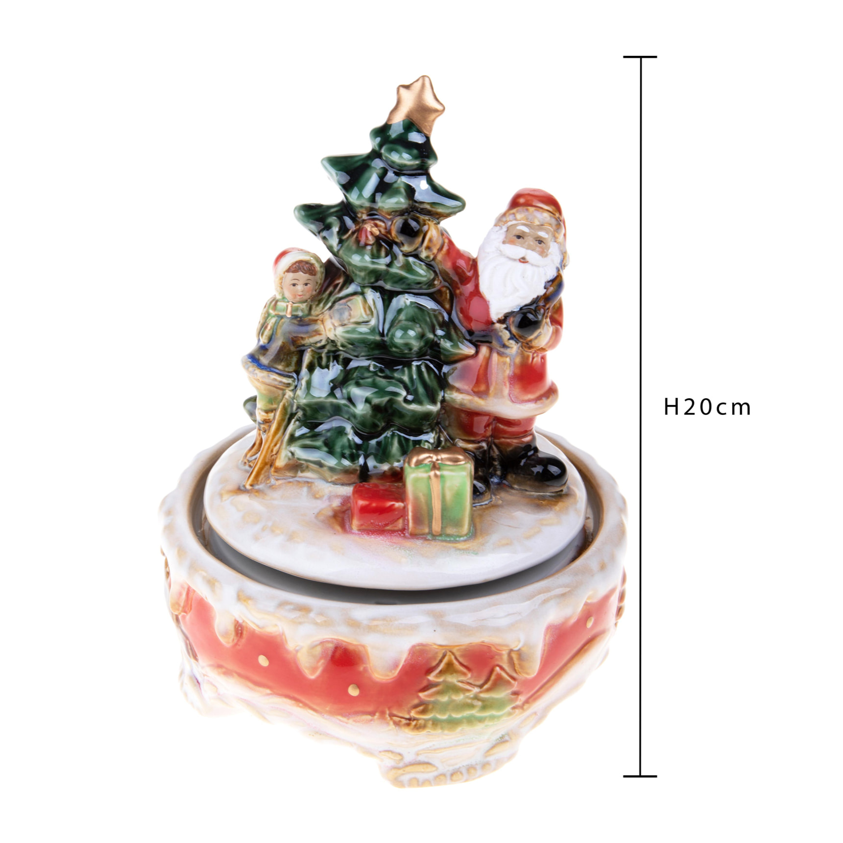 Carillon Con Babbo Natale E Albero. Altezza 20 Cm - Pezzi 1 - 14,5X20X14,5cm - Colore: Verde - Bianchi Dino - Articoli Natalizi