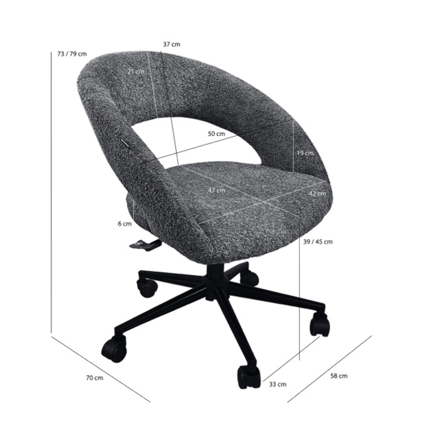 Fauteuil de bureau pivotant 360° tissu bouclette et roulettes - LEON