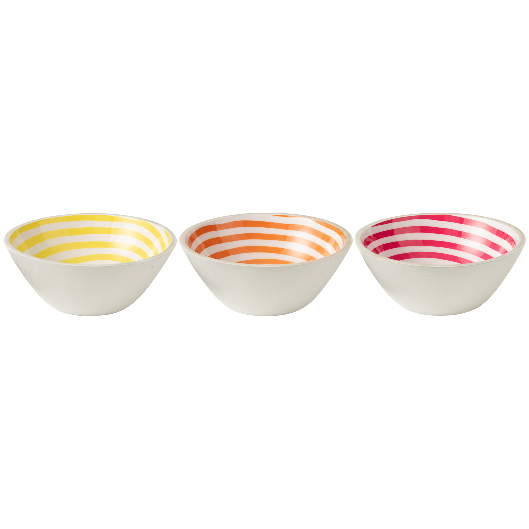 J-Line Bol Spirale Bois De Manguier Rose/Orange/Jaune Large Assortiment De 3