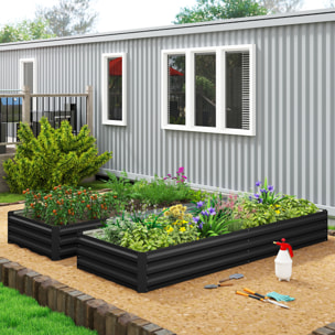 Carré potager de jardin dim. 241L x 90l x 30H cm tôle d'acier ondulée noir
