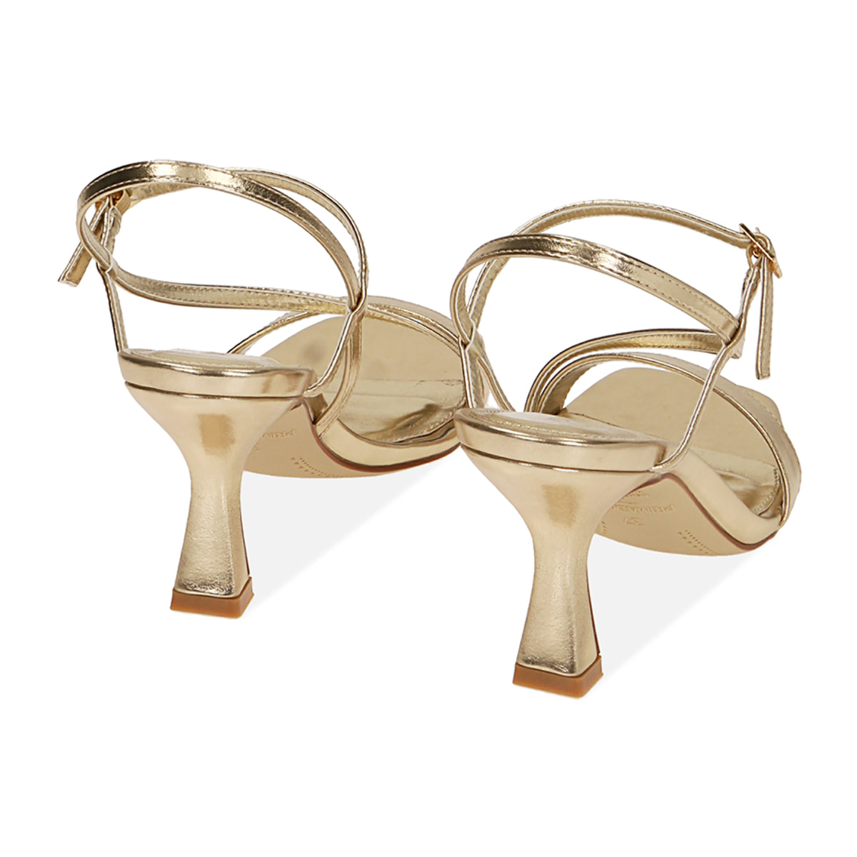Sandali oro in laminato, tacco 7,5 cm