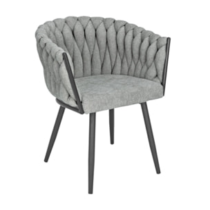 Chaise en tissu maille tressé matelassé avec accoudoirs - MELODIE 2