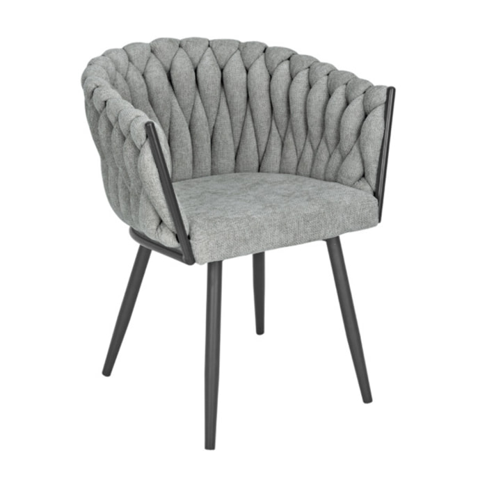 Chaise en tissu maille tressé matelassé avec accoudoirs - MELODIE 2