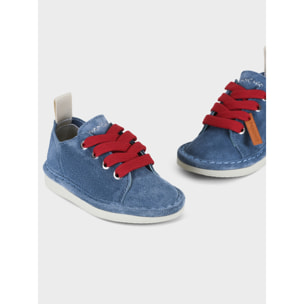 SCARPA ALLACCIATA P01 RAGAZZO IN SUEDE BLUE-ROSSO