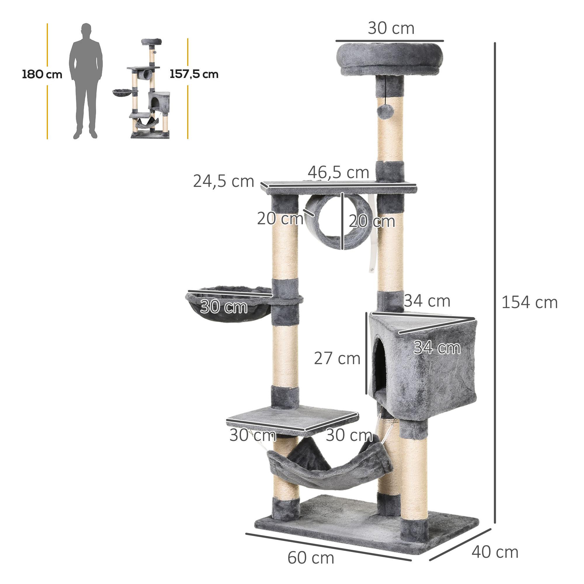 Árbol de Gatos de Aglomerado de Madera Sisal Felpa 60x40x154 cm Gris