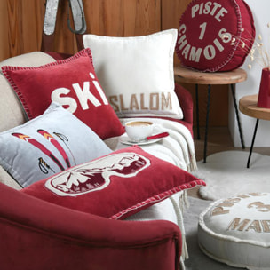 Coussin rectangulaire ski en velours - Gris