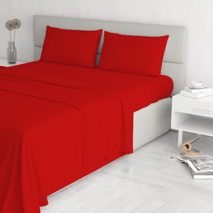 COMPLETO LETTO SATIN STRIPES, 100% Raso di Poliestere, Tinta Unita, Made in Italy - ROSSO