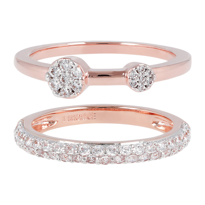 Set Di Due Anelli Riviera e Fiore in Golden Rosé con Cubic Zirconia Placcato Oro Rosa 18k