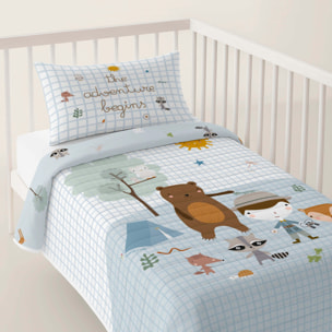 Colcha Bouti Estampada - Reversible - Infantil - 100% Algodón - Cuna - Aventura Bosque