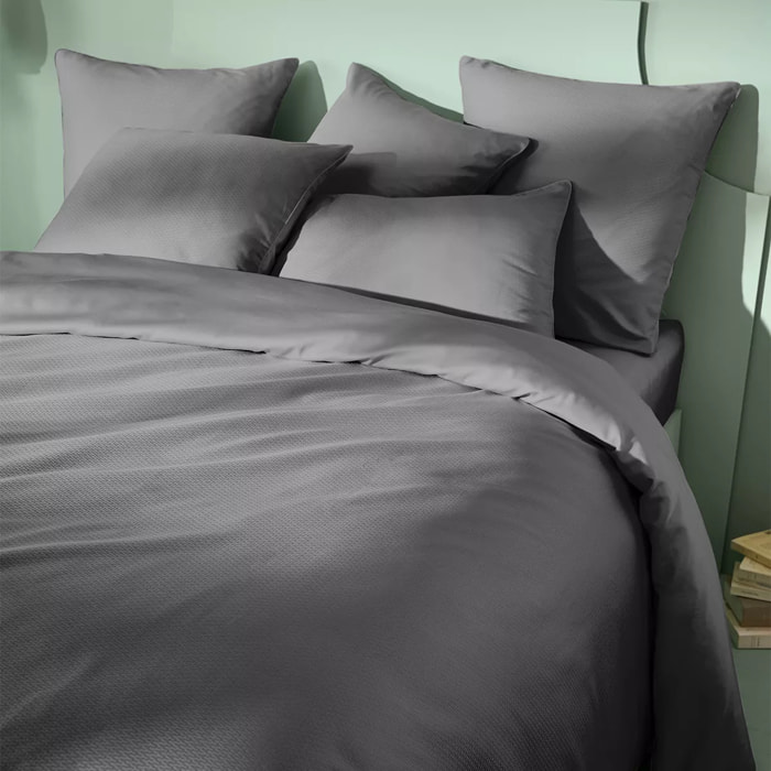 Housse de couette satin de coton motif jacquard anthracite Vibrato metal