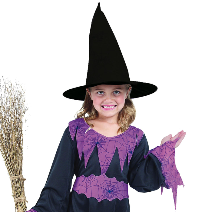 Abito Strega Spider Witch Costume Halloween Nero Viola Bambina