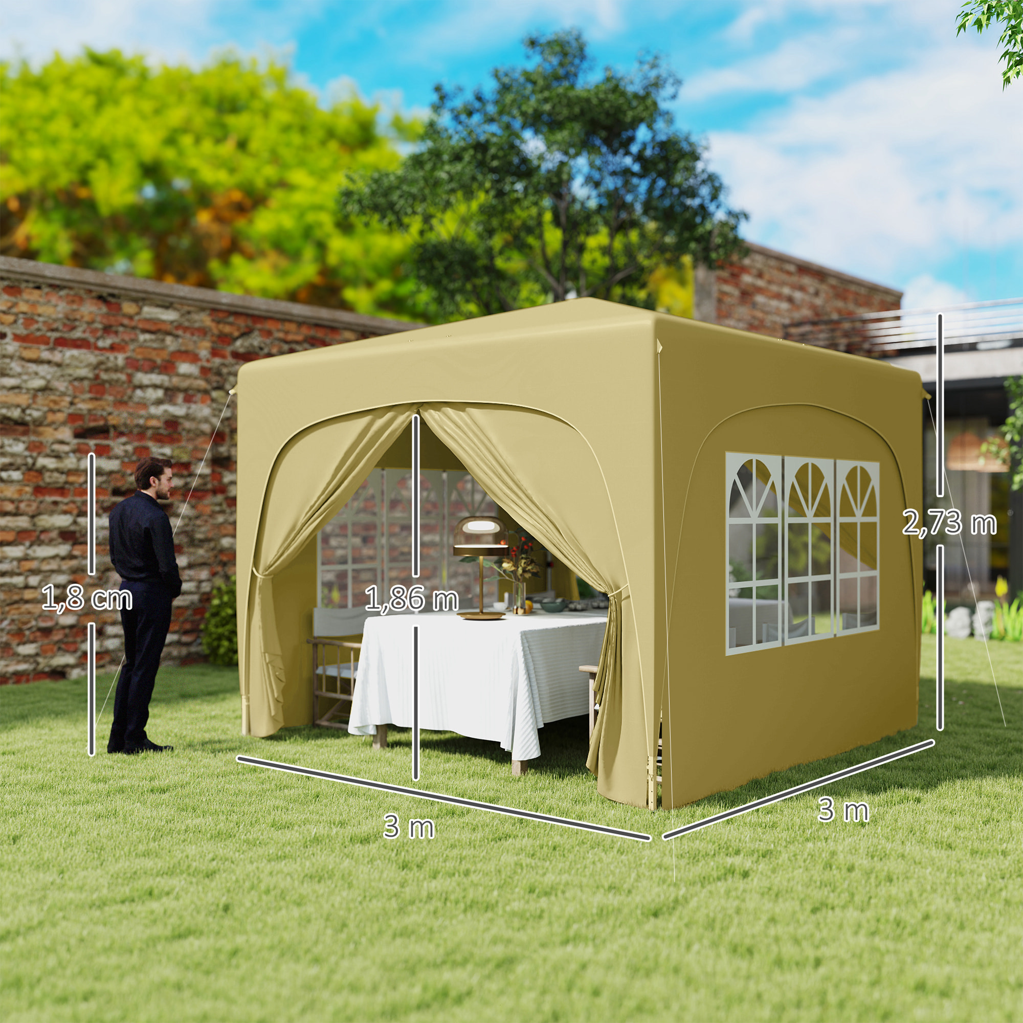 Carpa Plegable Gazabo 3x3 m con Paneles Laterales UPF50+ Cenador Pabellón de Jardín con Altura Ajustable y Bolsa de Transporte para Camping Fiestas Patio Terraza