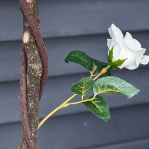 Juego de 2 Plantas Artificiales Rosas Artificiales con 21 Flores y Maceta de Cemento Plantas Sintéticas para Decoración Hogar Salón Oficina Verde y Blanco