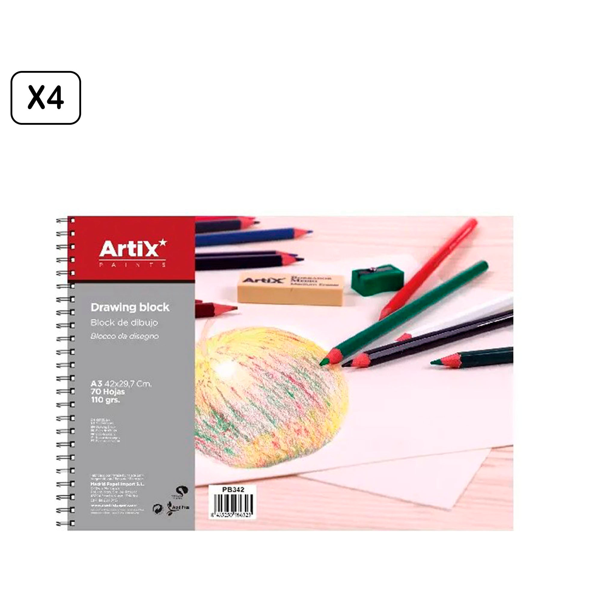 PACK 4 UNITA' BLOCCO DA DISEGNO A3 70 FOGLI 110 g/m²