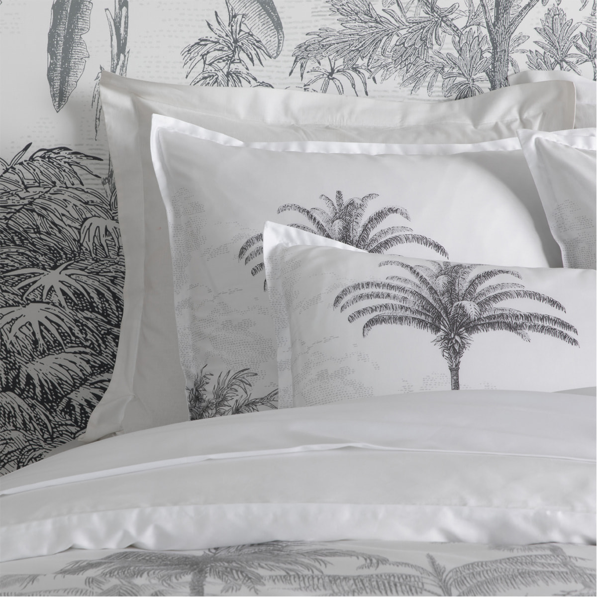 Housse de couette imprimée en satin de coton bio, AMAZONE, Blanc