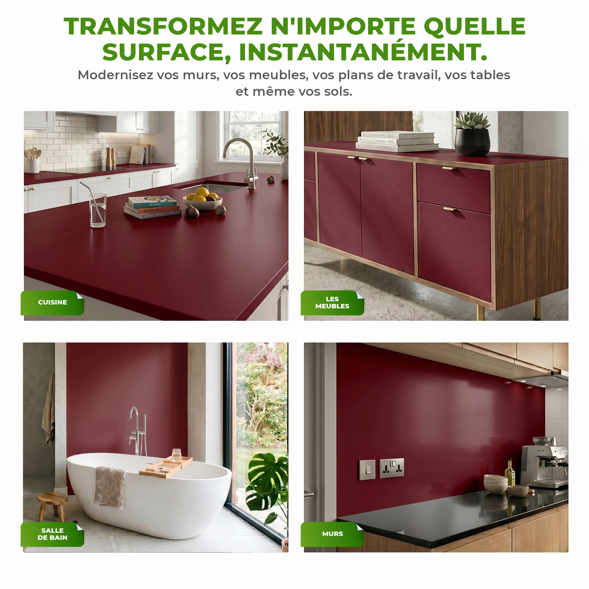 Rouleau adhésif décoratif Vinyle au Mètre - Bordeaux - Sticker Lavable Imperméable Mur Cuisine Meubles