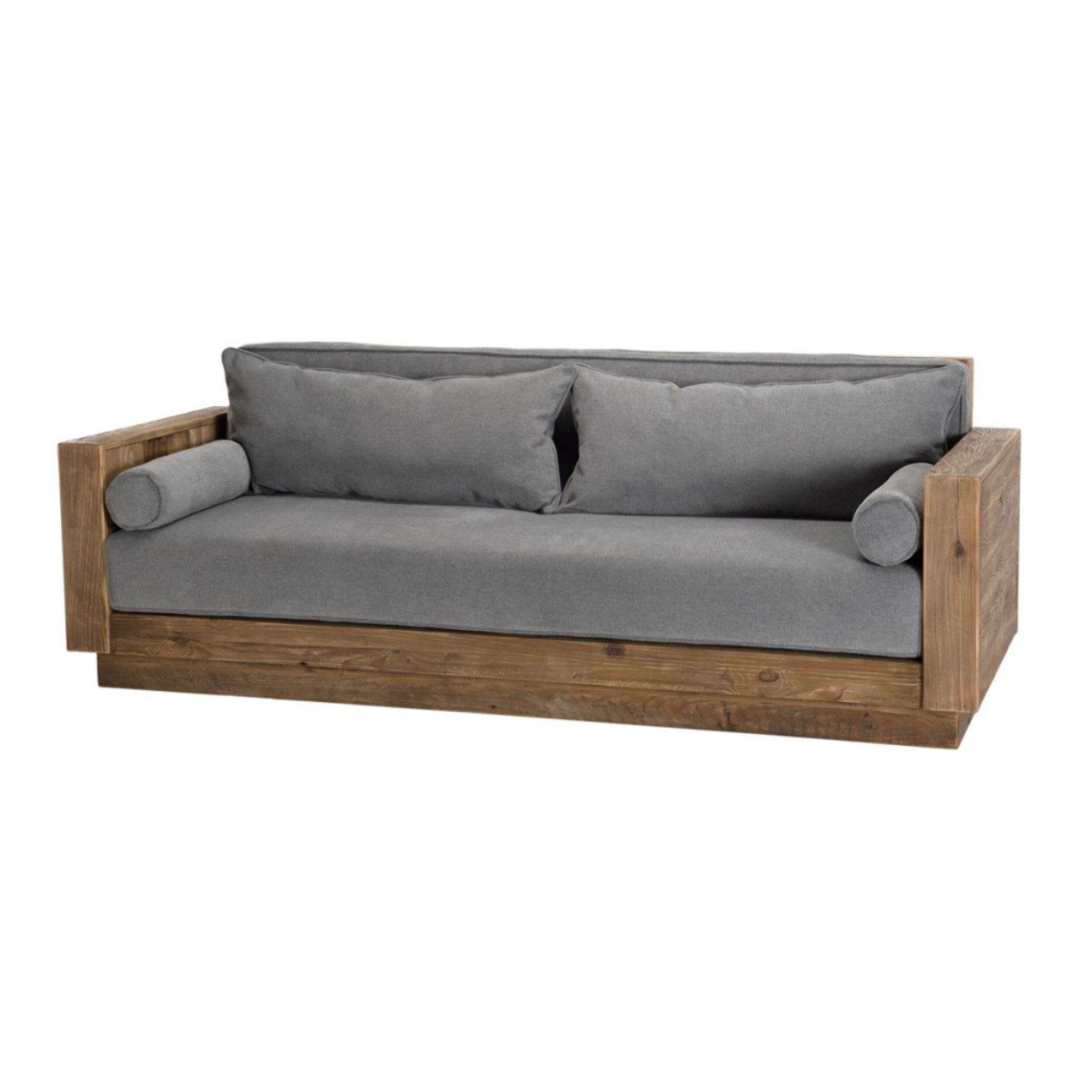 SANDY - Canapé 3 places bois Pin recyclé marron tissu gris