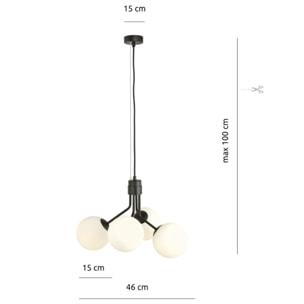 Lampada a sospensione NOVA in acciaio nero e vetro opale