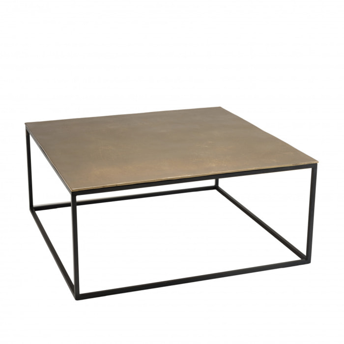 JONAS - Table basse carrée 90x90cm aluminium doré et noir pieds métal