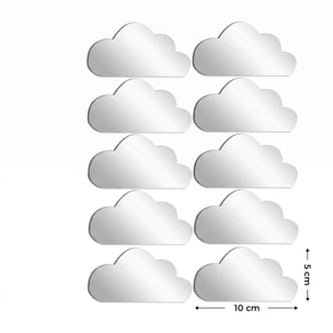 Pack de 10 nuages en papier adhésifs 3D métal argentés