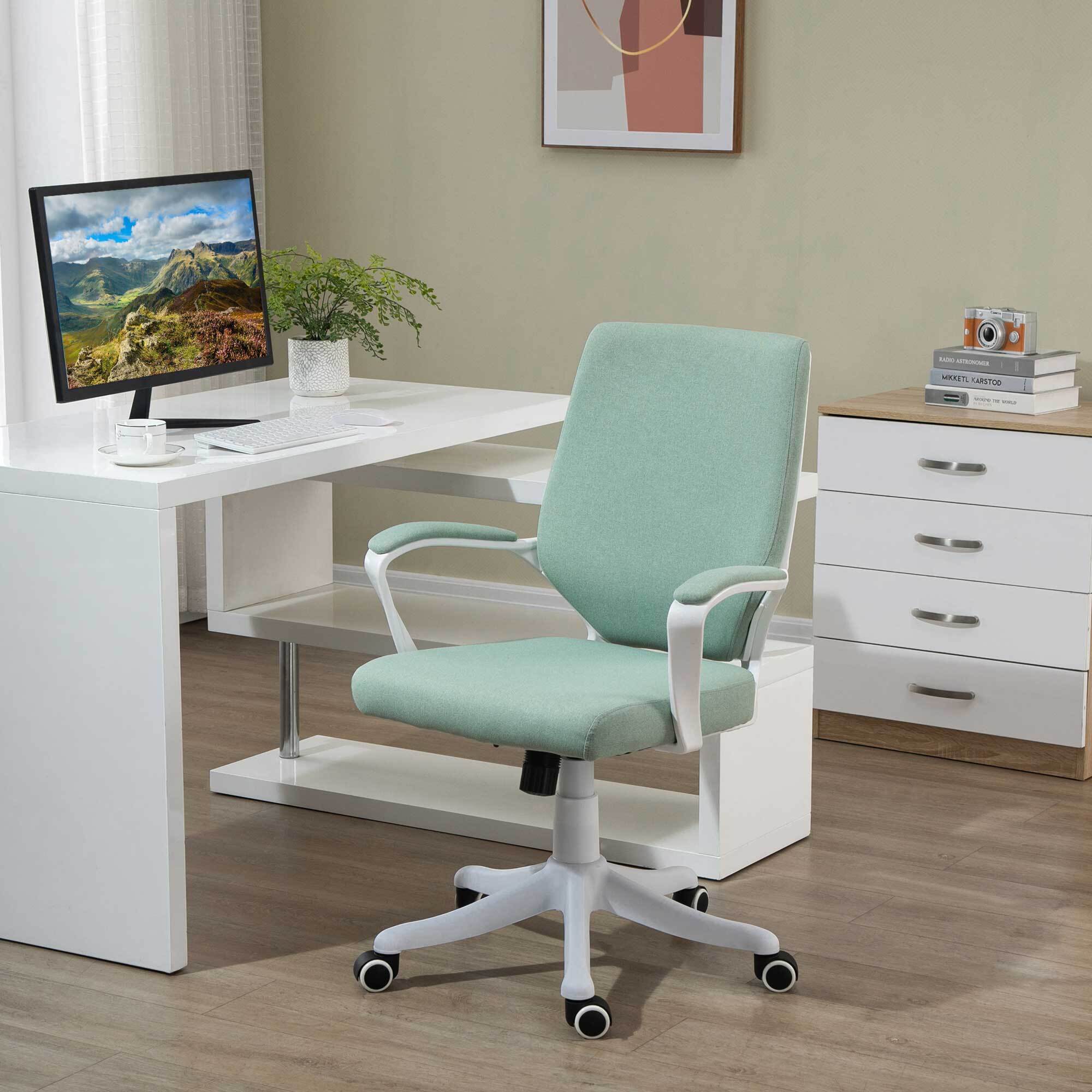 Silla de Oficina Giratoria Silla de Escritorio Basculante con Reposabrazos y Altura Ajustable para Dormitorio Salón Carga 120 kg 62x69x92-100 cm Verde