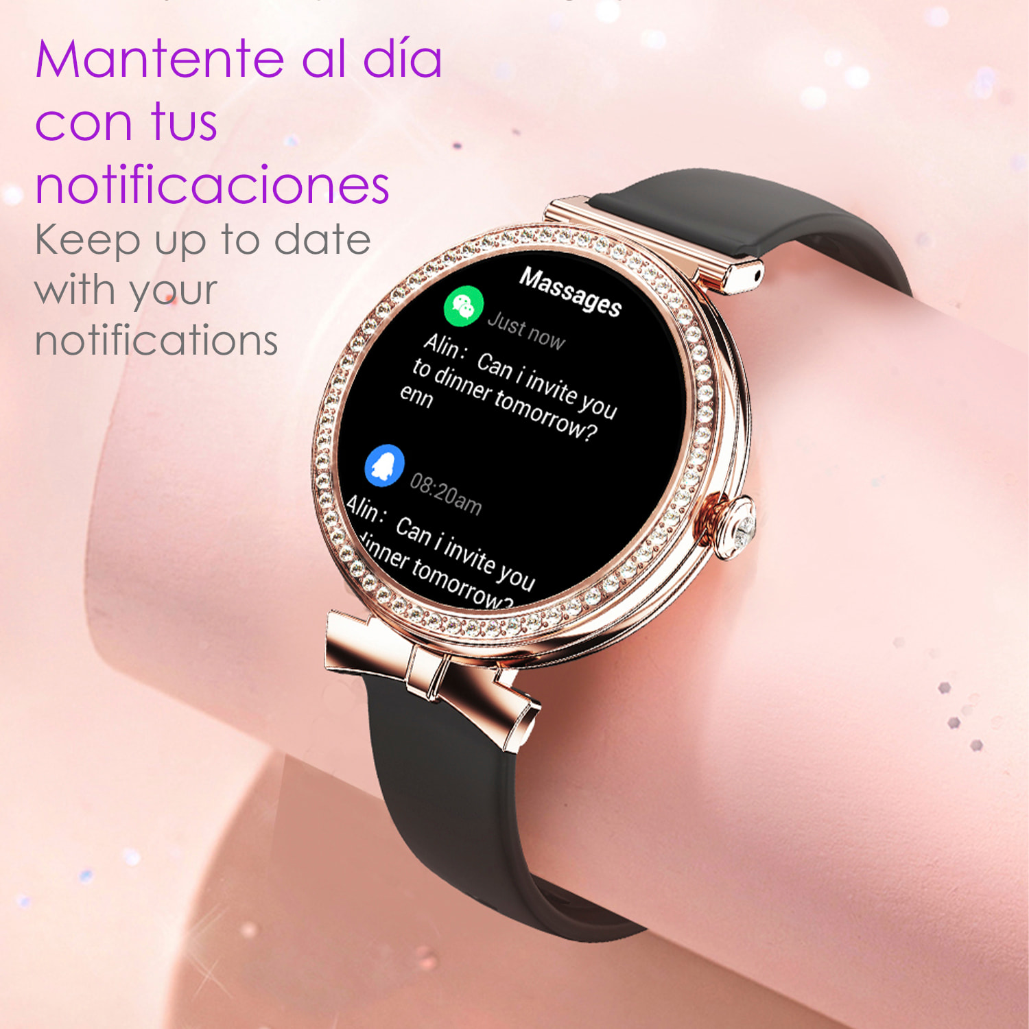 DAM Smartwatch QS01 compacto y elegante. Llamadas BT, notificaciones push. Monitor de salud, ciclos femeninos. Modos deportivos. 4,8x1,2x4,3 Cm. Color: Blanco