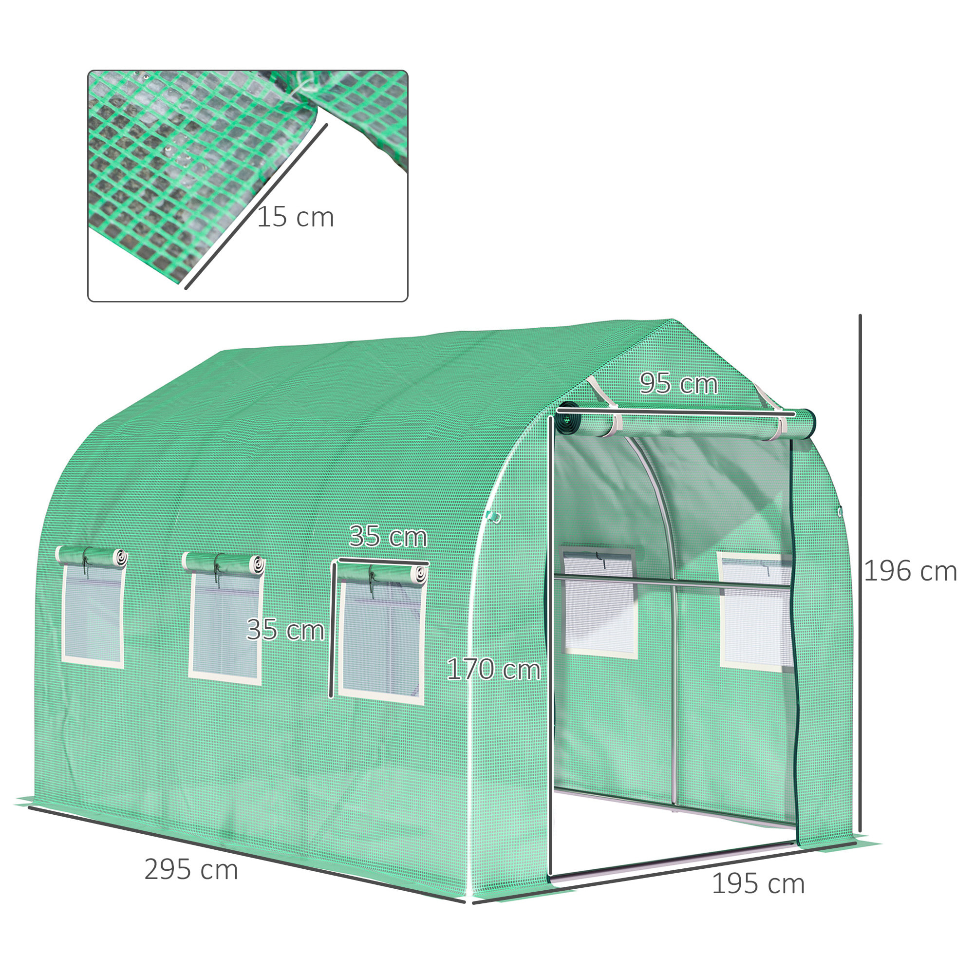 Invernadero de Exterior 3x2x2 m Invernadero de Túnel con 6 Ventanas de Malla y Puerta Invernadero de Huerto para Patio Jardín Verde