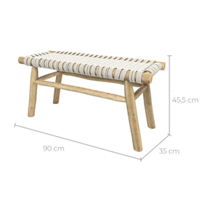 Banc 2 places 90 cm tressé en macramé et branche de teck - Kira