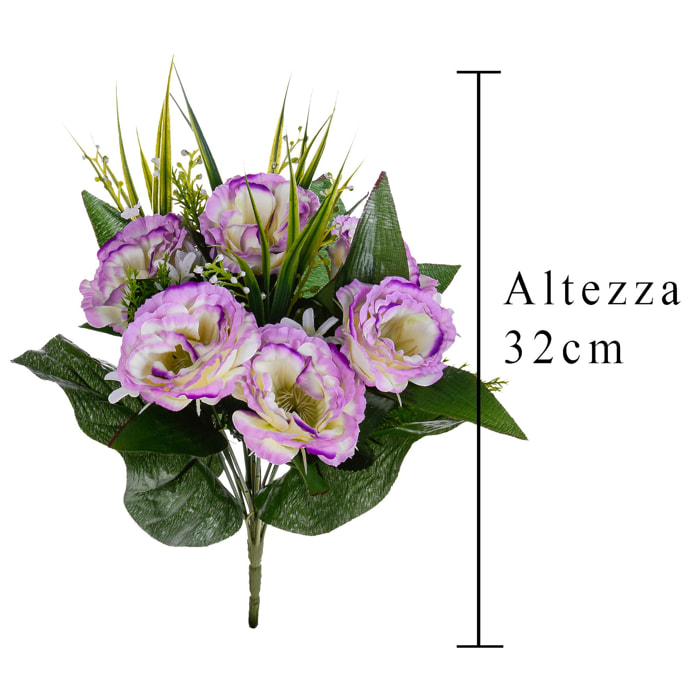 Bouquet Di Lisiantus. Altezza 32 Cm - Pezzi 4 - 24X32X24cm - Colore: Rosa - Bianchi Dino - Fiori Artificiali