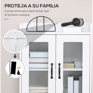 Vitrina de Salón Estantería Librería con Puertas de Vidrio Estante Ajustable y Bisagras de Cierre Suave para Estudio Oficina Dormitorio 60x30x116 cm Blanco