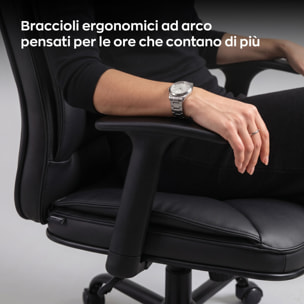 Yūto - Sedia Da Ufficio Ergonomica 50x131x47 cm Poltrona Direzionale Comoda con Ruote Girevoli in Similpelle Nera